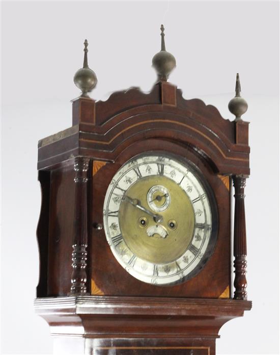 An early 19th century inlaid mahogany eight day longcase clock, 7ft 3in.